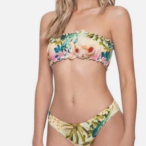 Yellow Tropical Floral Bandeau Bikini Top